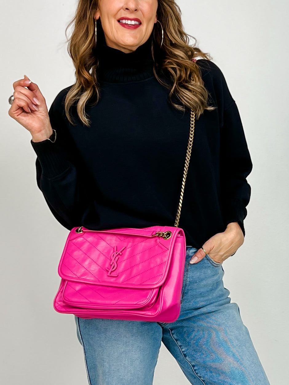 Modal Scuba Ribbed Mock Neck Pullover in Black