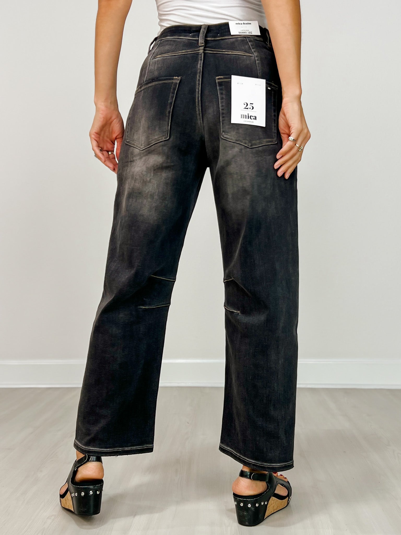 Mica Super High Hidden Button Barrel Black Jeans