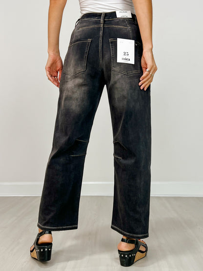 Mica Super High Hidden Button Barrel Black Jeans
