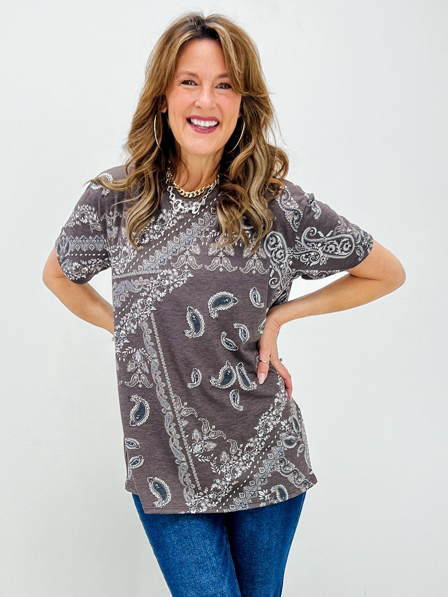 Bandana Print Short Sleeve Top