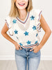 Flutter Sleeve Knit Sweater Top with Sequence Stars