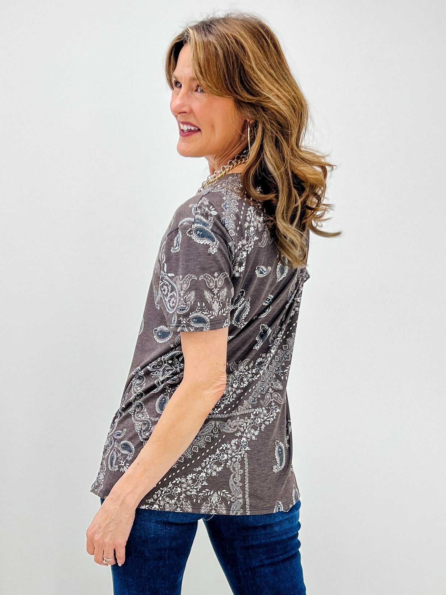 Bandana Print Short Sleeve Top