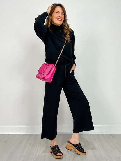 Modal Scuba Ribbed Mock Neck Pullover in Black