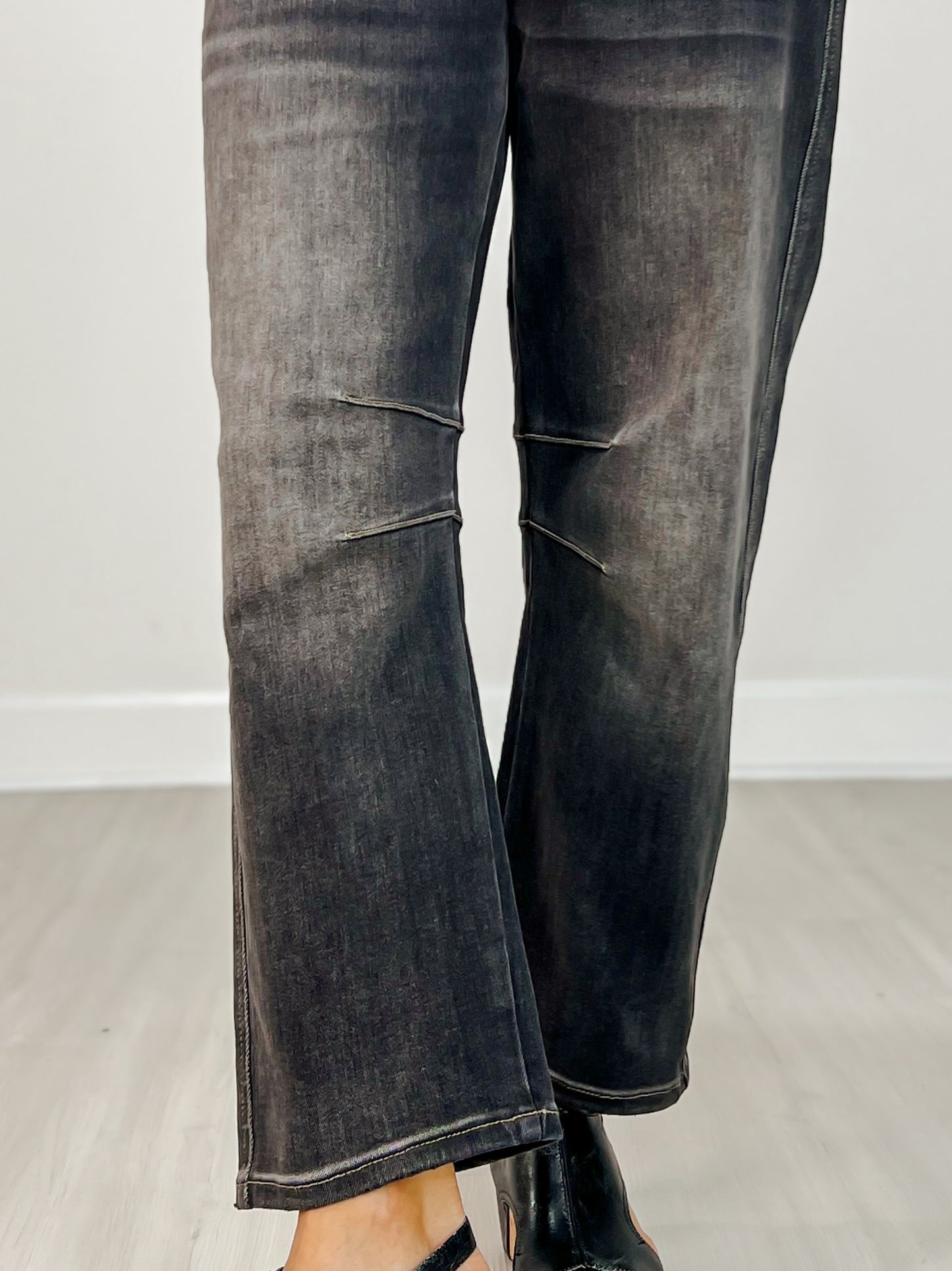 Mica Super High Hidden Button Barrel Black Jeans