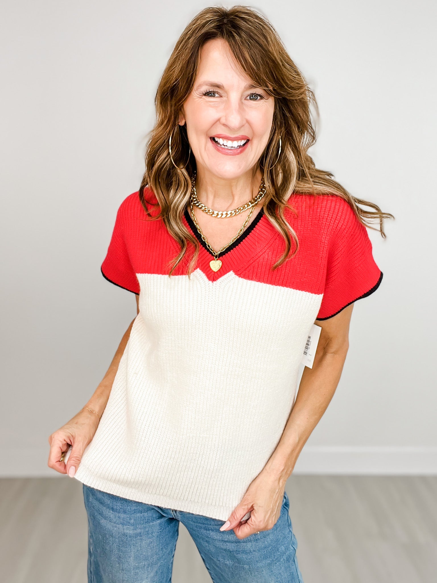 Contrast Color Block V-Neck Sweater Top