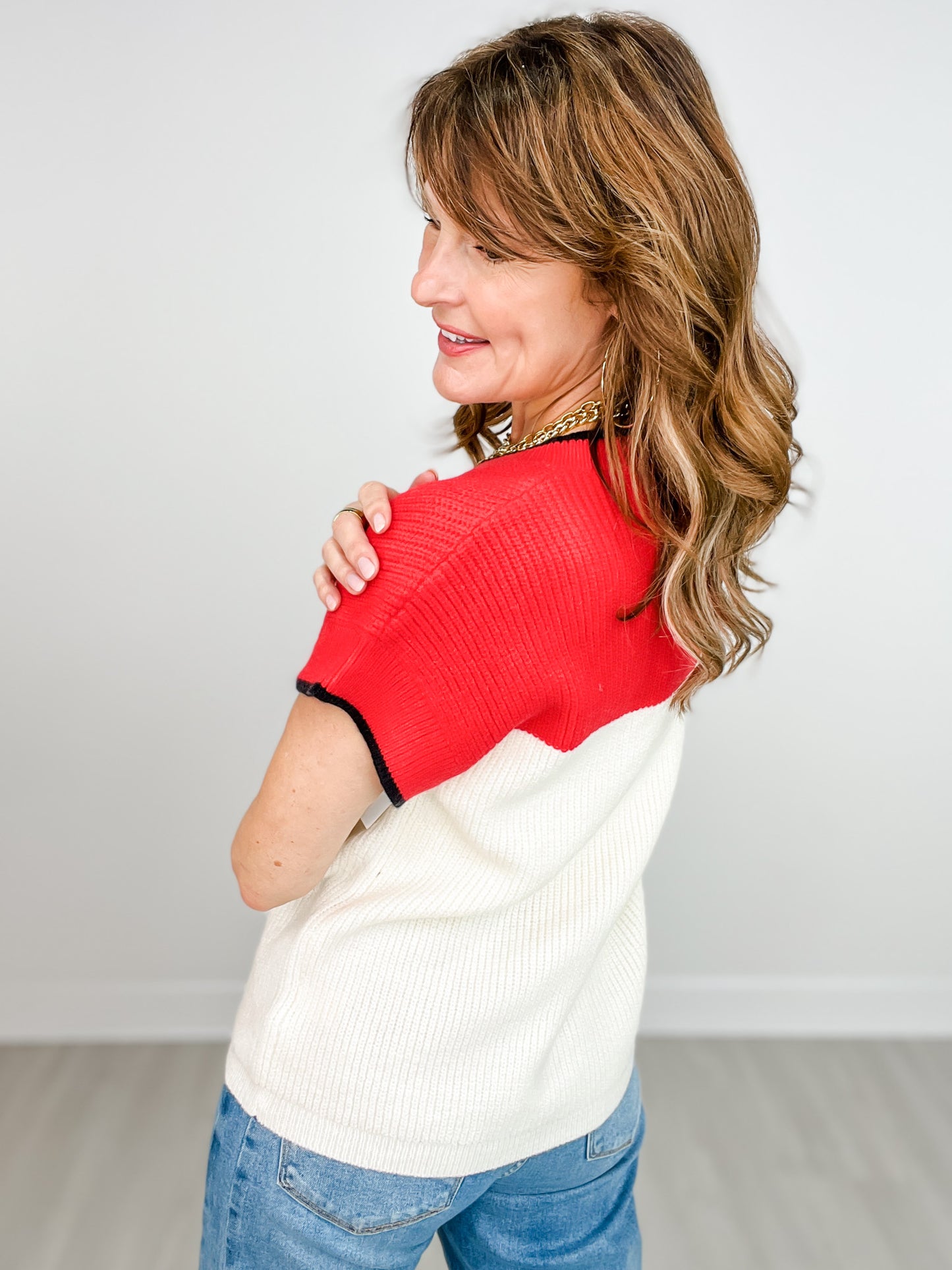 Contrast Color Block V-Neck Sweater Top