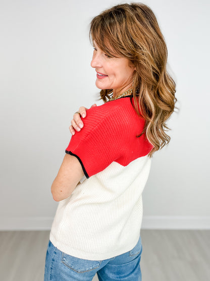 Contrast Color Block V-Neck Sweater Top