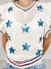 Flutter Sleeve Knit Sweater Top with Sequence Stars