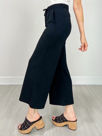 Modal Scuba Cropped Wide Pant in Black