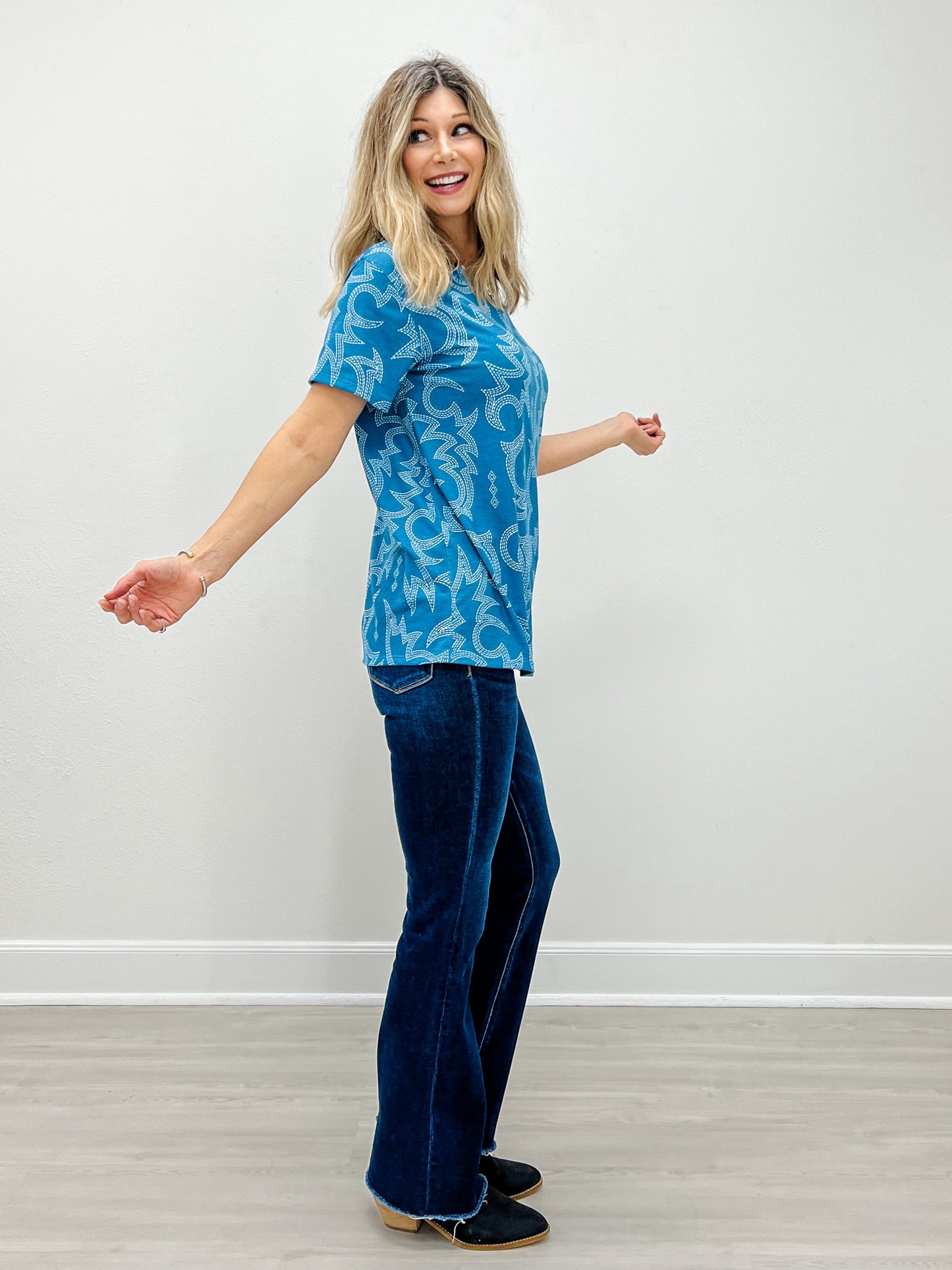 Western Print Short Sleeve Top