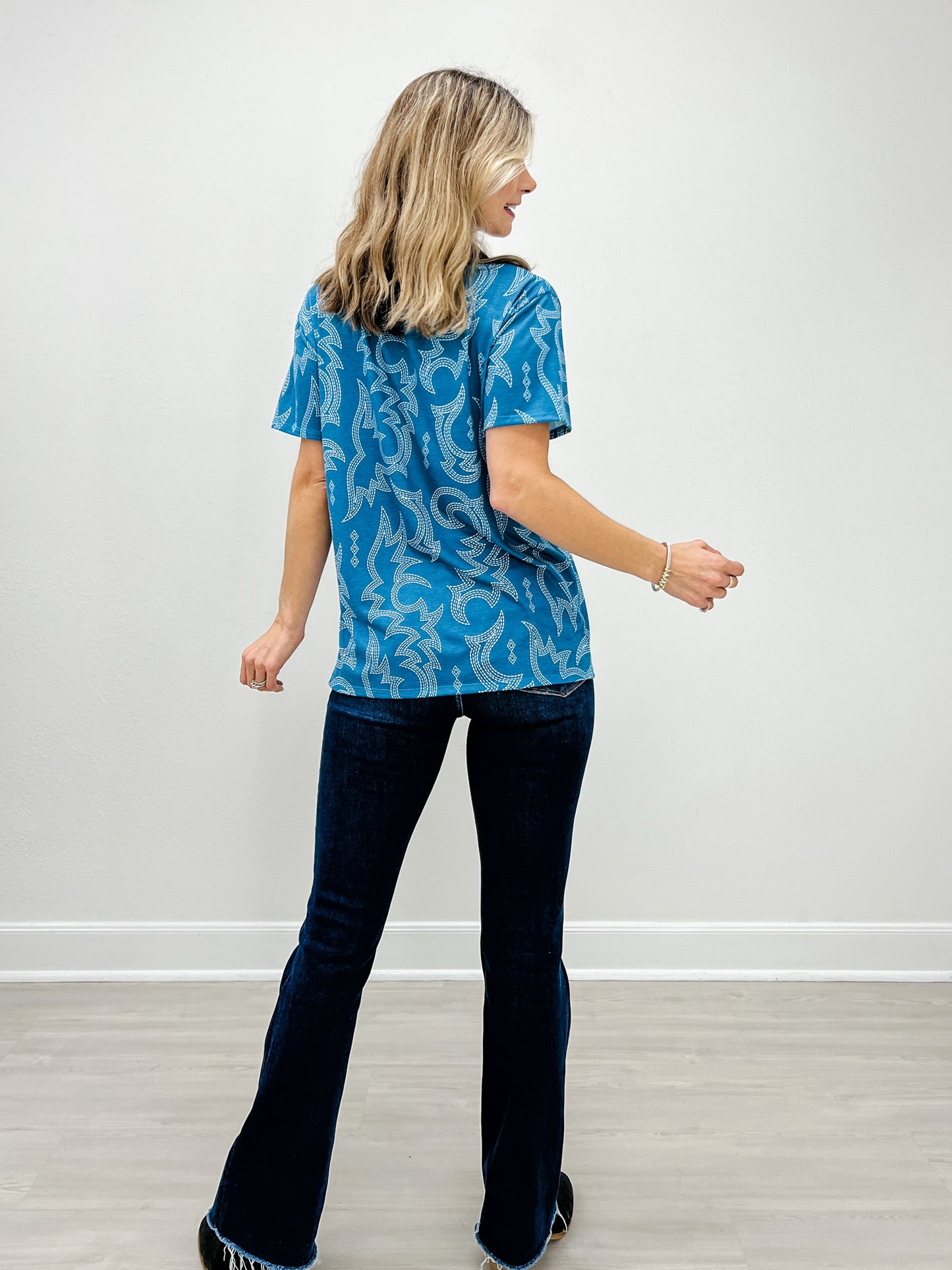 Western Print Short Sleeve Top