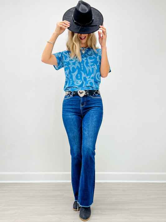 Western Print Short Sleeve Top