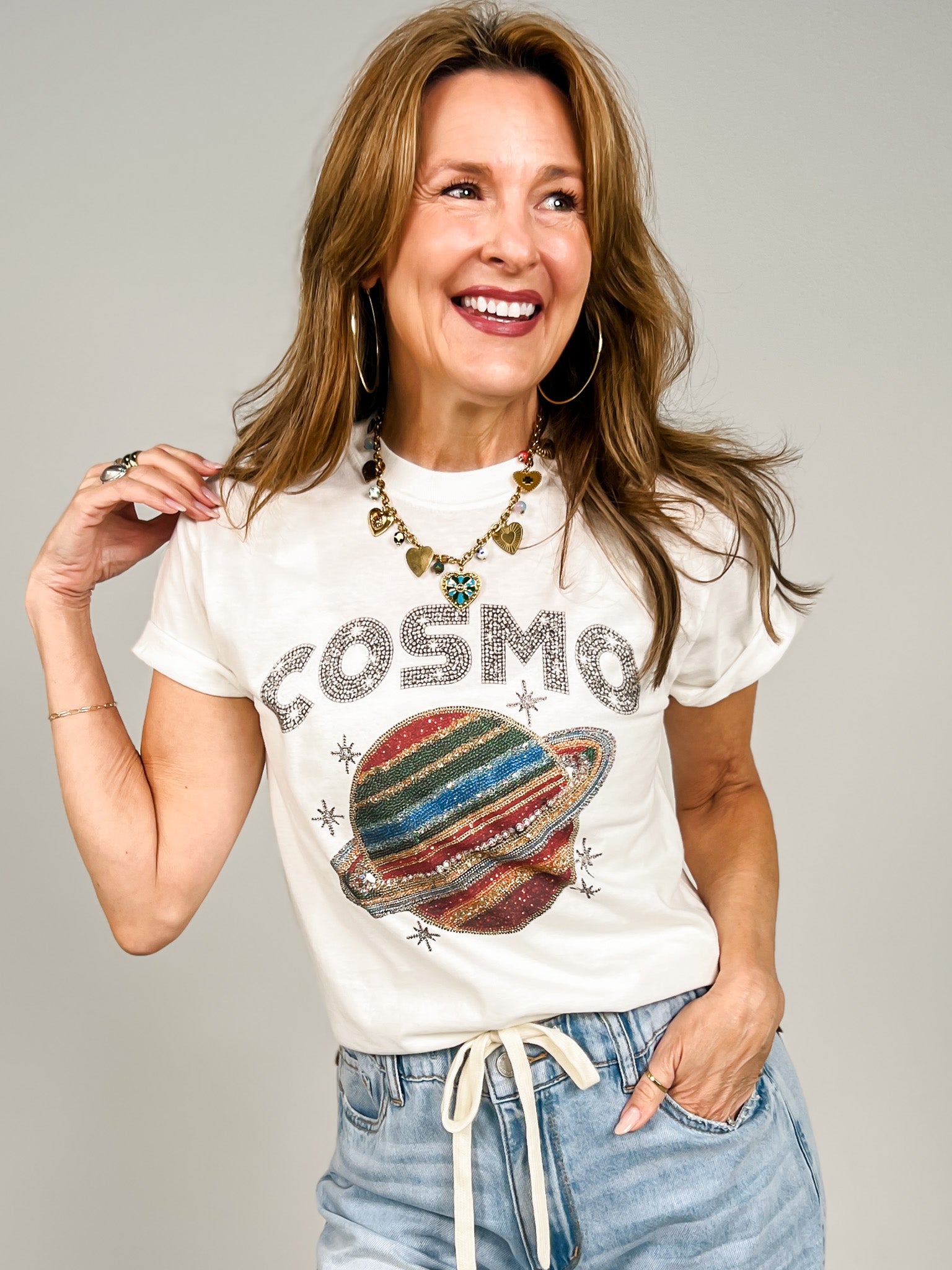 Cosmo Printed Rhinestones Graphic Tee