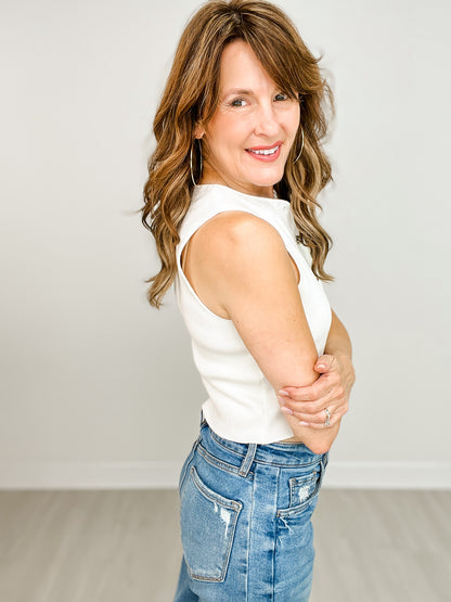 Knit Sweater Crop Vest Top With Metal Buttons