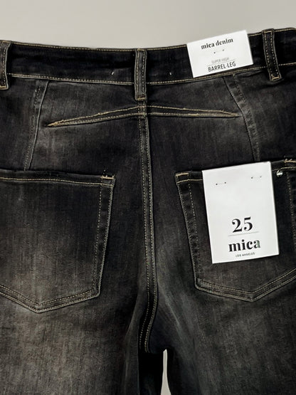 Mica Super High Hidden Button Barrel Black Jeans