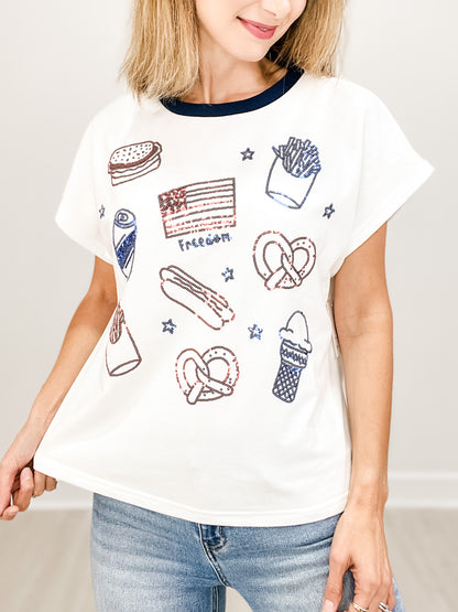 Short Sleeve "Freedom" Embroidered Top
