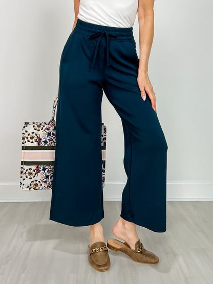 Modal Scuba Cropped Wide Pant in Teal Navy