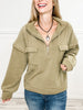 Mock Neck Contrast Fabric Henley Sweatshirt Top