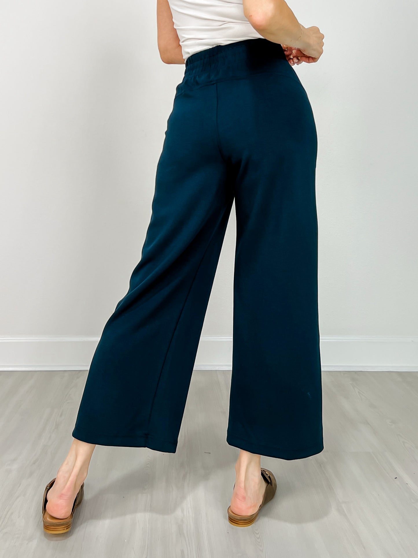 Modal Scuba Cropped Wide Pant in Teal Navy