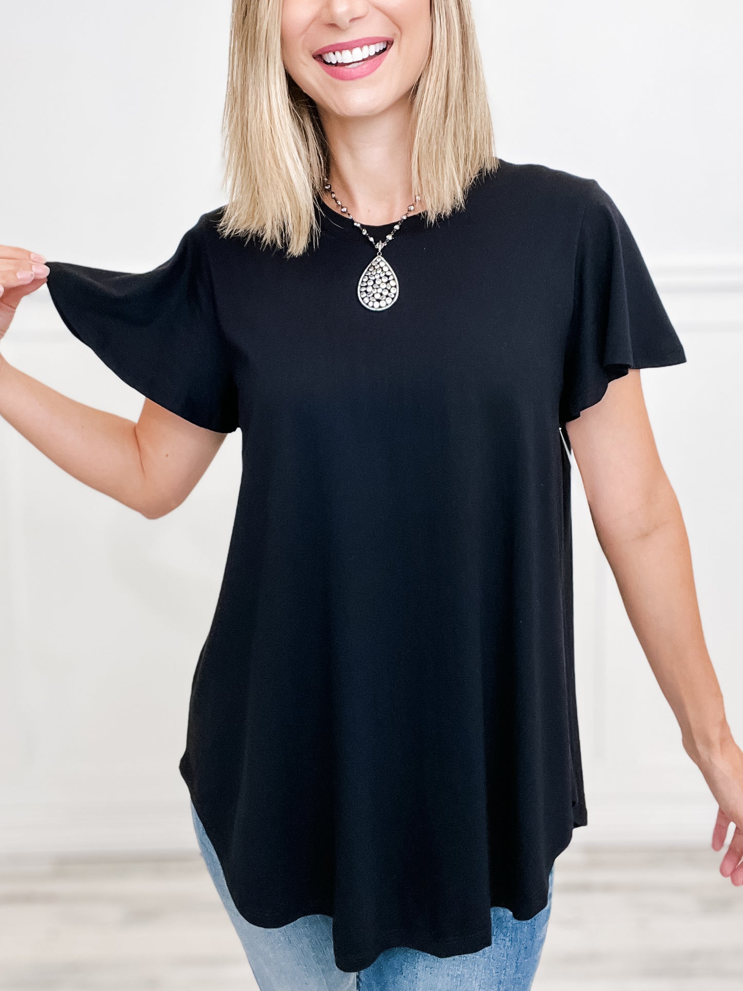 Crew Neck Semi-Flare Short Sleeve Top