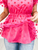Short Sleeve Polka Dot Mesh Peplum Top