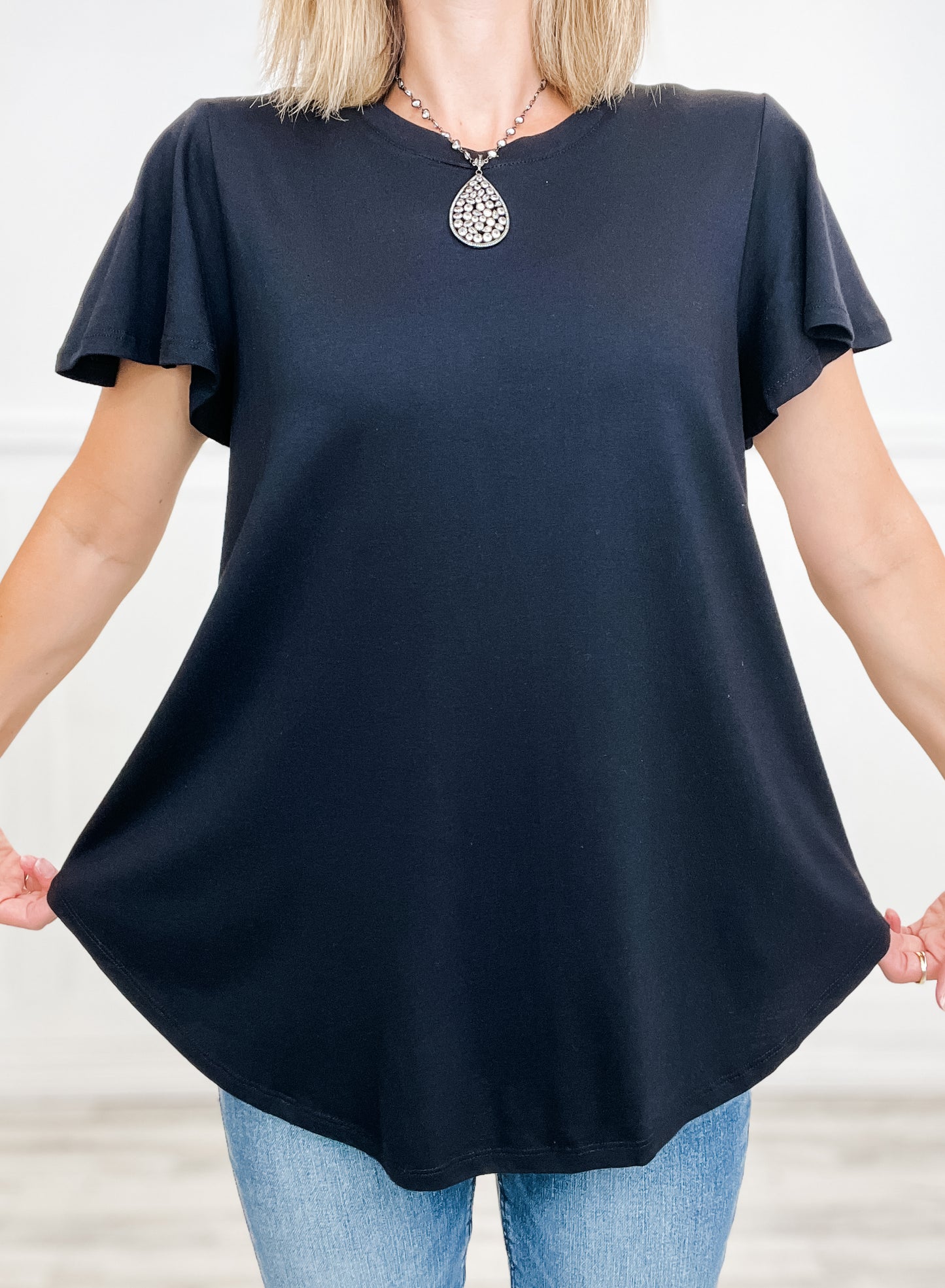 Crew Neck Semi-Flare Short Sleeve Top