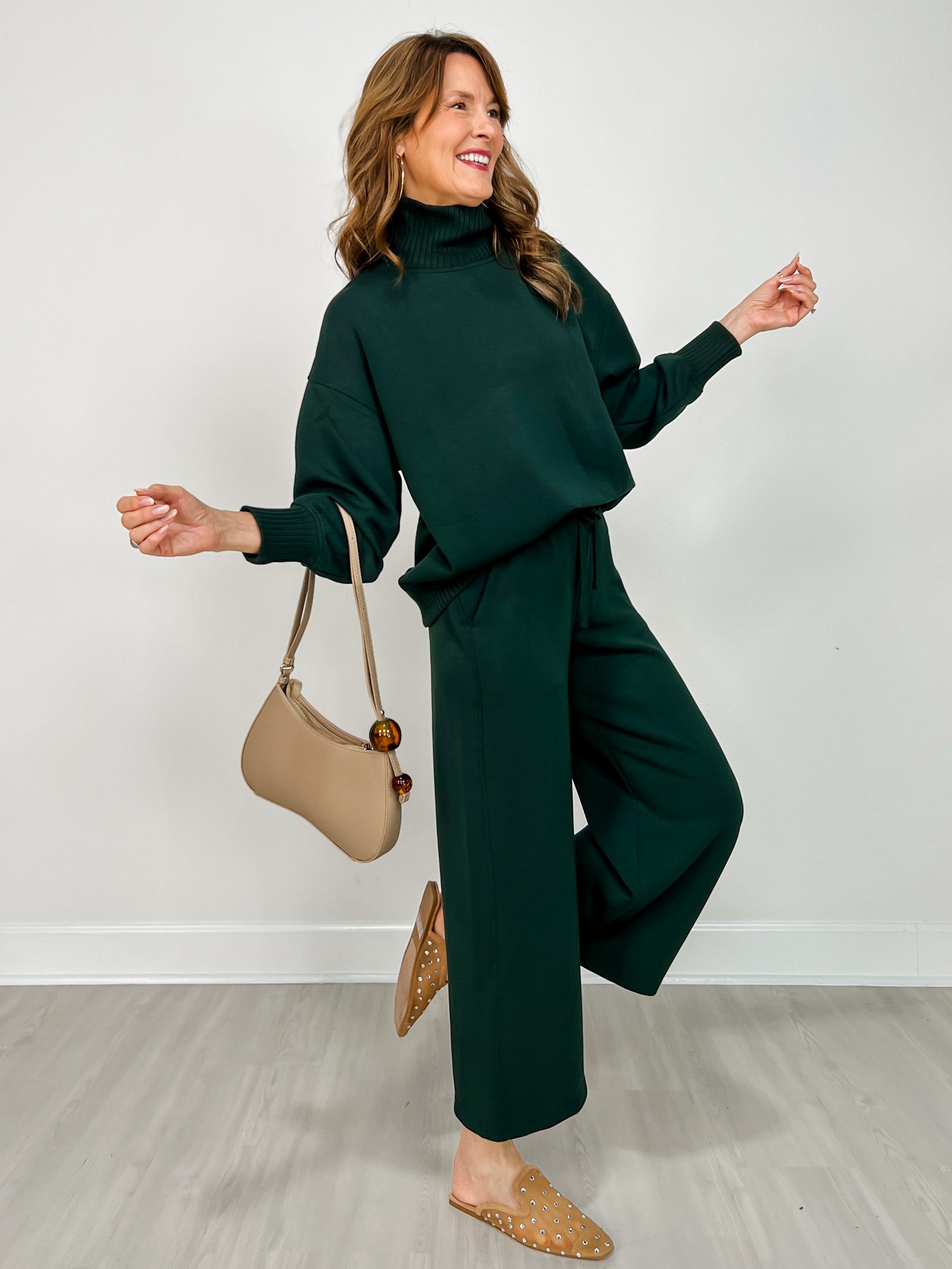 Modal Scuba Cropped Wide Pant in Regency Green