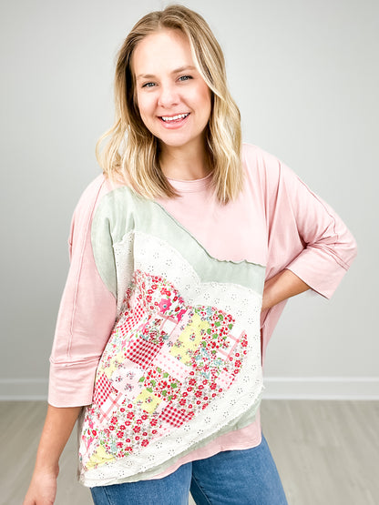 Heart Patch Mineral Washed Knit Top