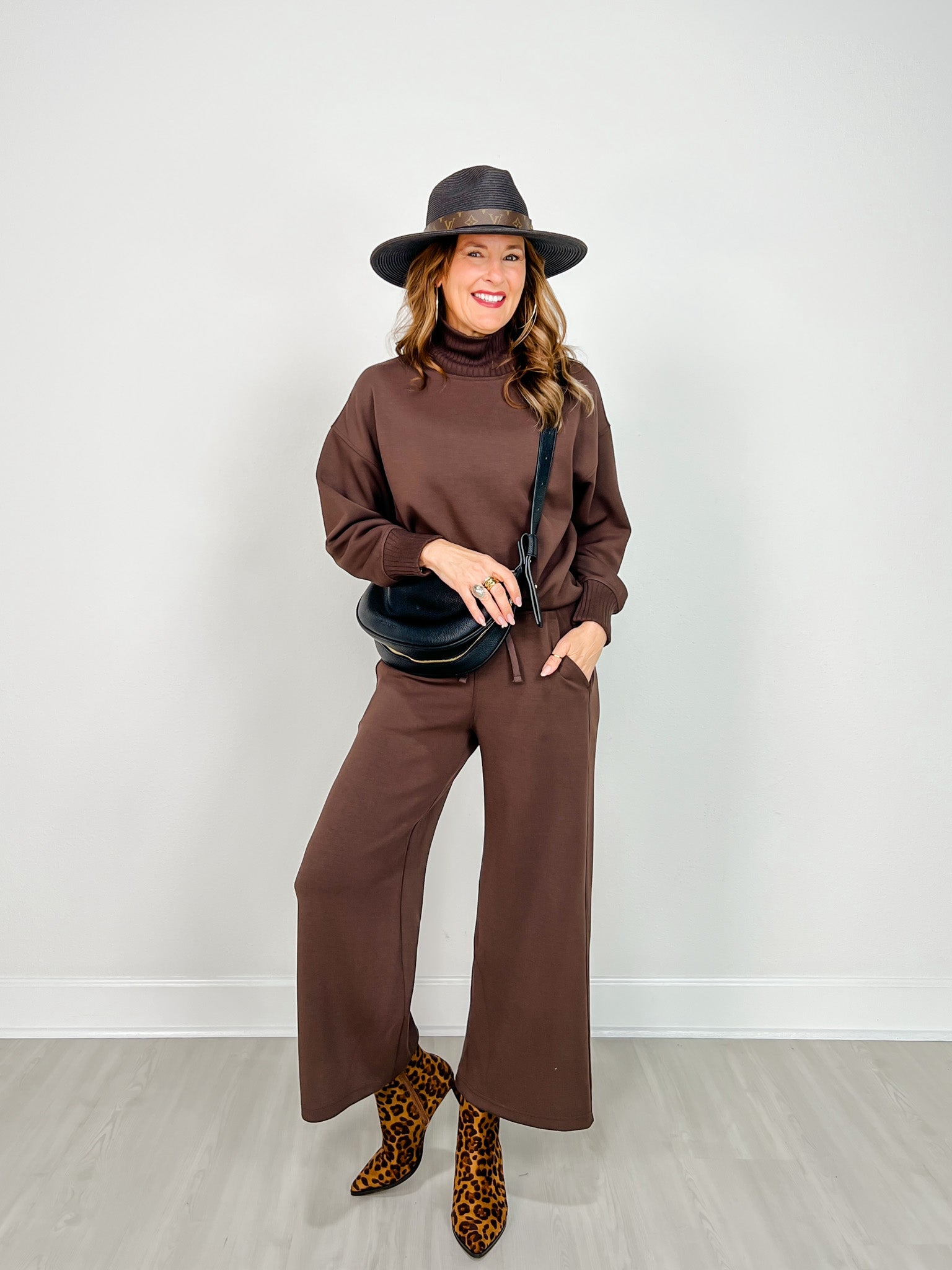 Modal Scuba Ribbed Mock Neck Pullover in Espresso