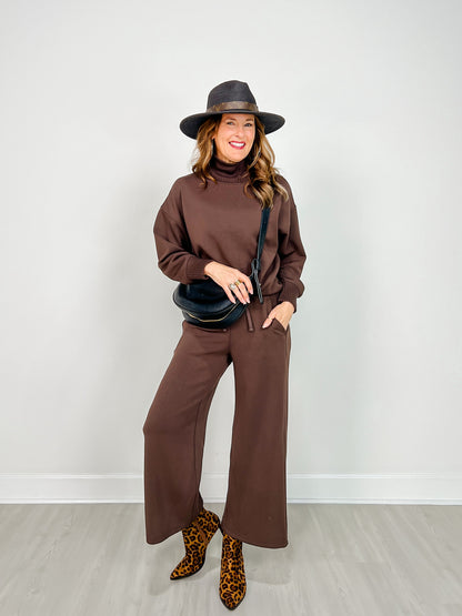 Modal Scuba Ribbed Mock Neck Pullover in Espresso
