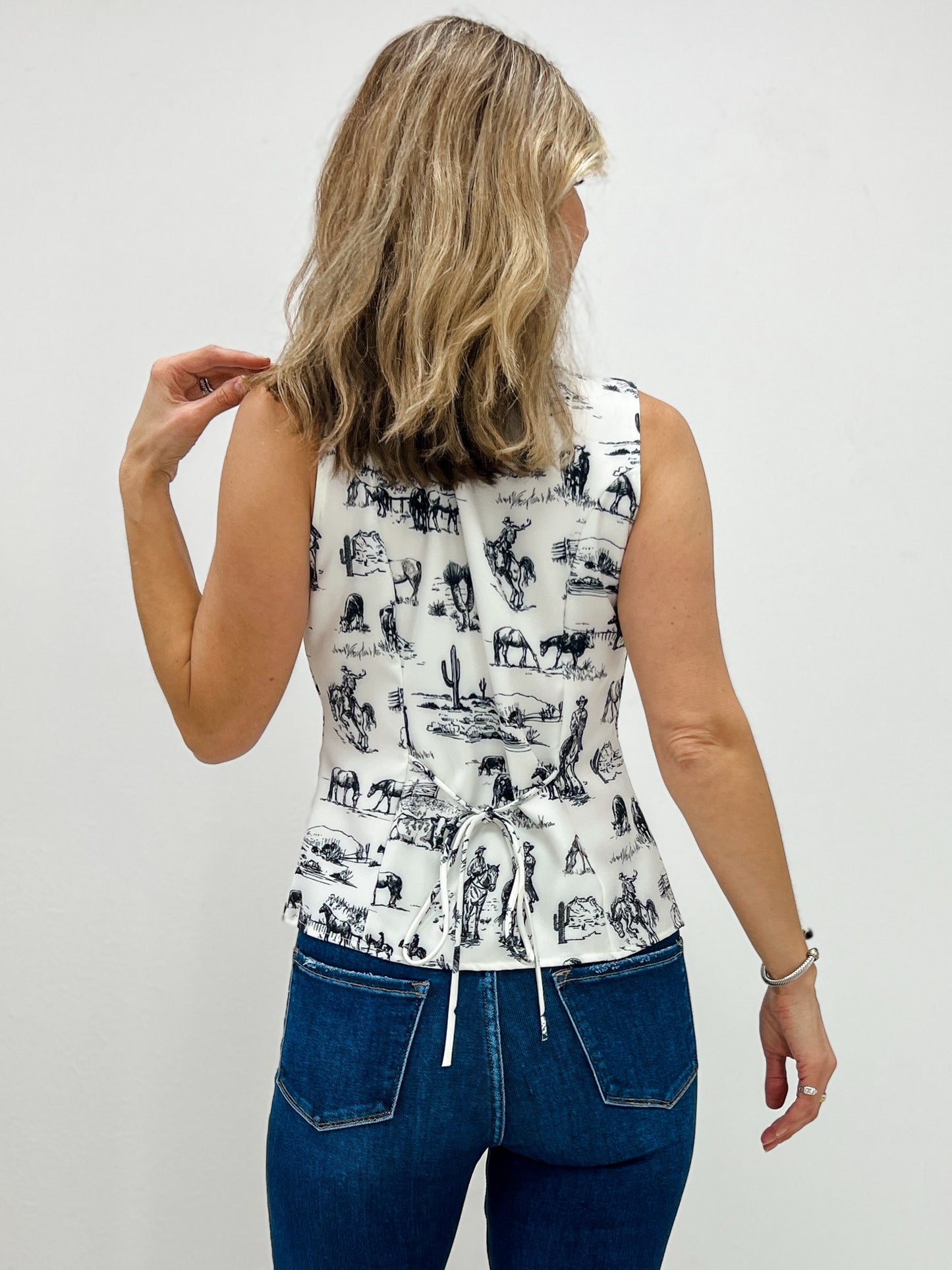 Western Life Print Button Down Woven Vest