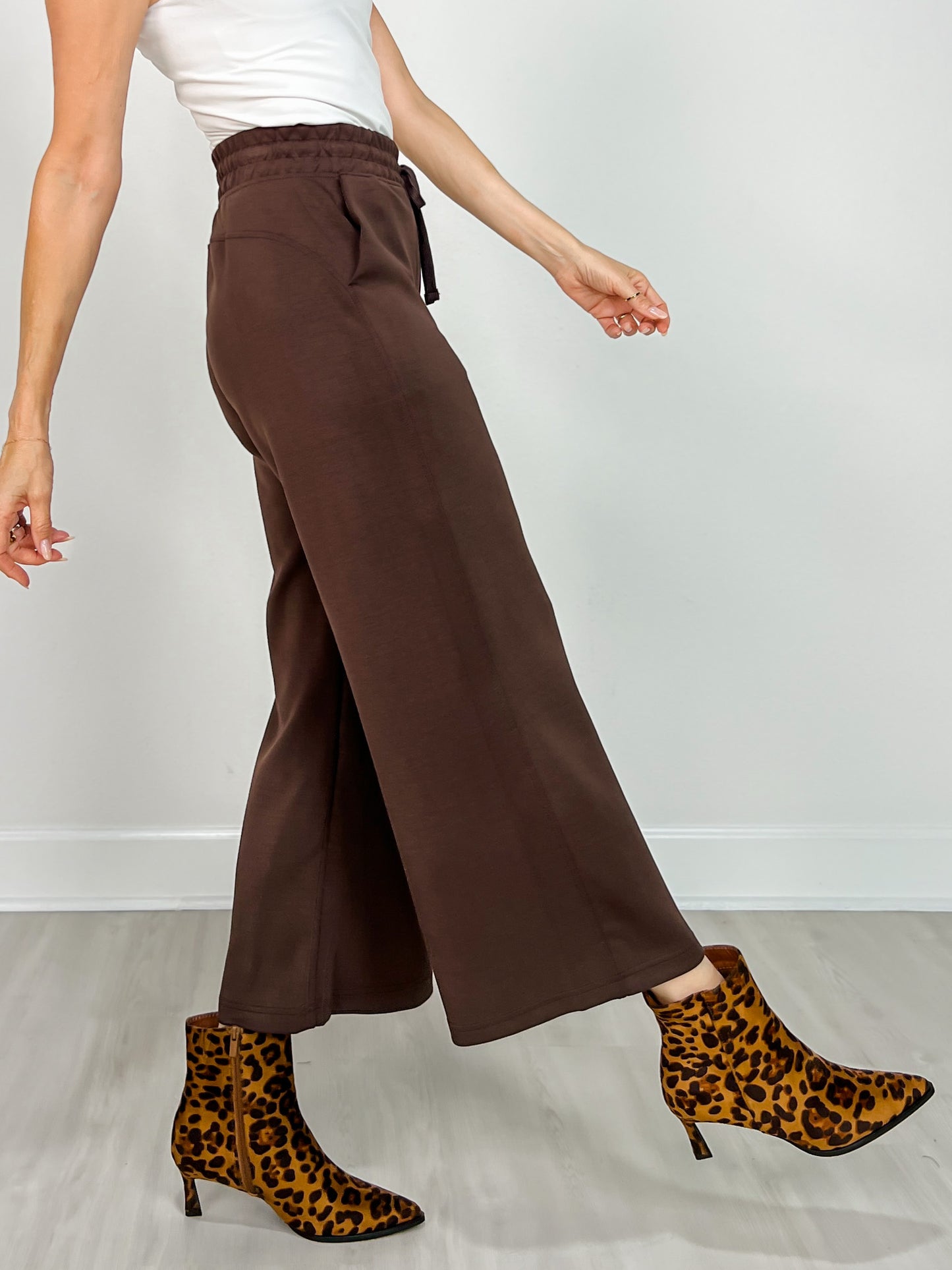 Modal Scuba Cropped Wide Pant in Espresso