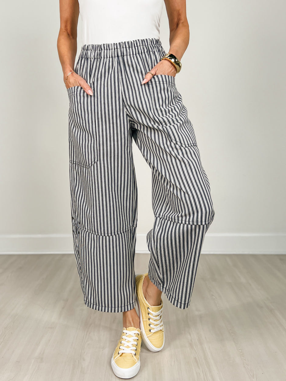 Stripe Pocket Detail Wide Leg Pants