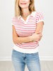 Short Sleeve Striped Johnny Collar Polo Top