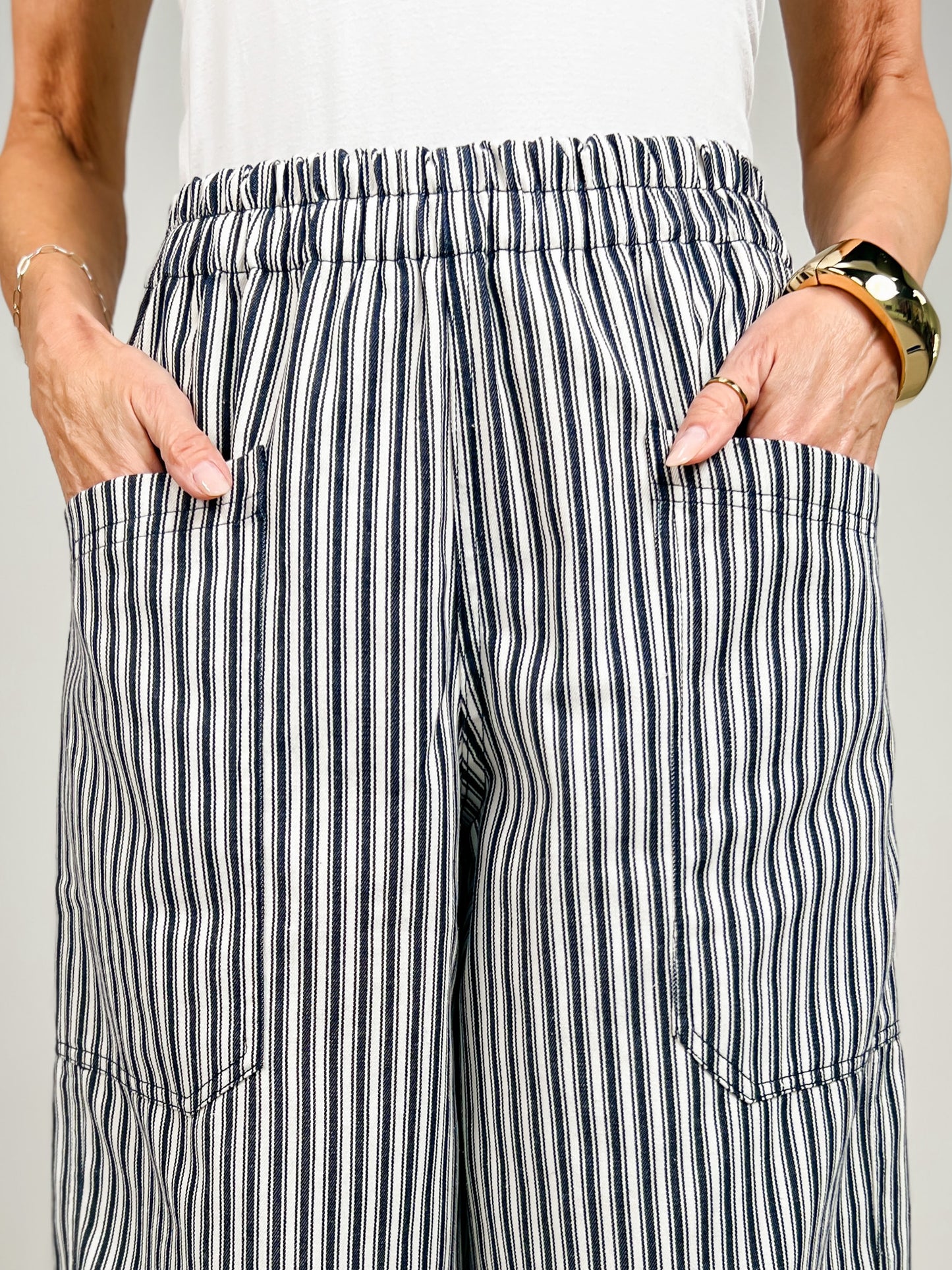 Stripe Pocket Detail Wide Leg Pants