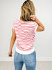 Short Sleeve Striped Johnny Collar Polo Top