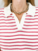 Short Sleeve Striped Johnny Collar Polo Top