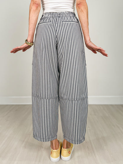 Stripe Pocket Detail Wide Leg Pants