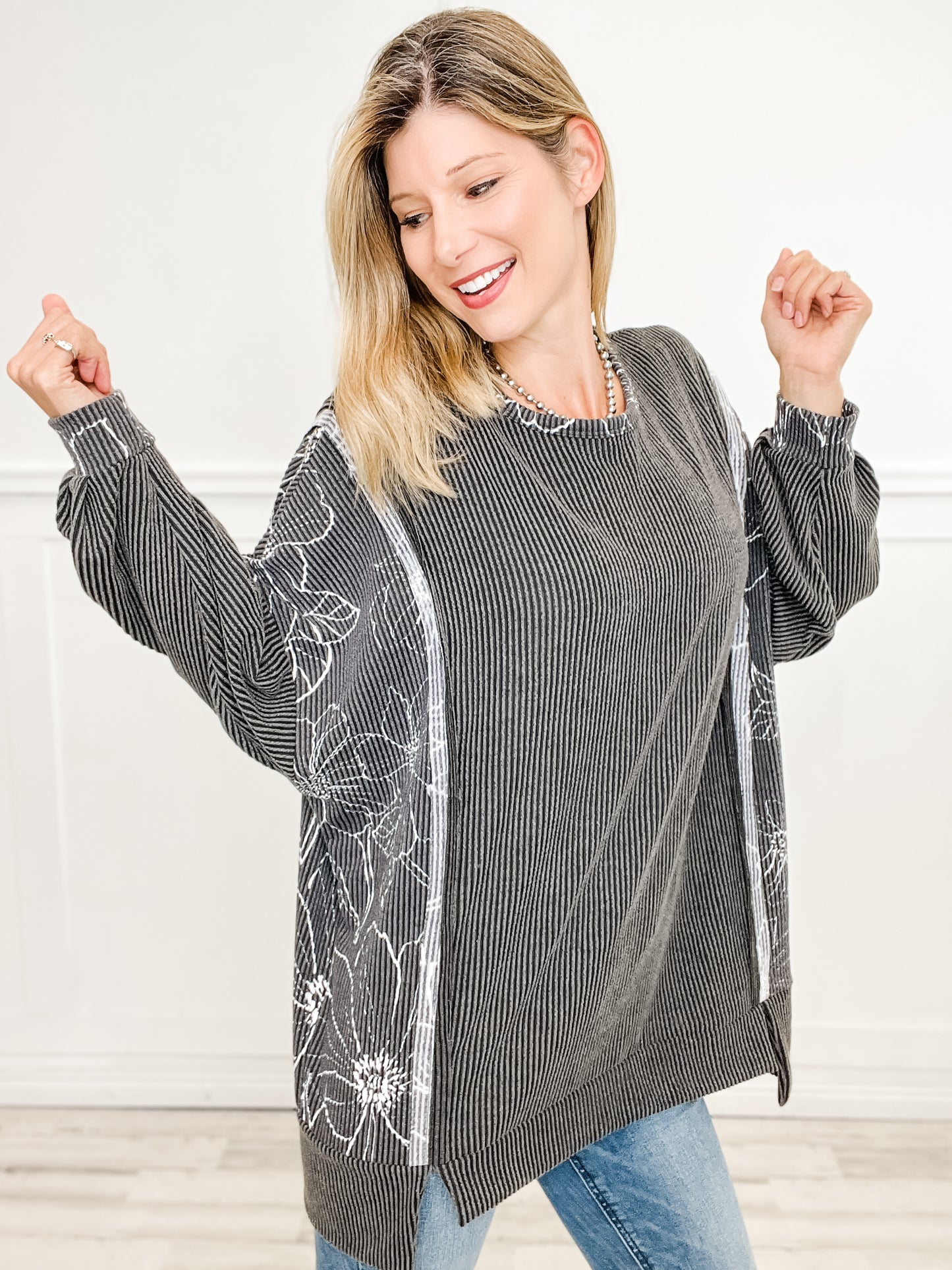 RIbbed Oversized Long Sleeve Tunic Top