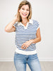 Short Sleeve Striped Johnny Collar Polo Top