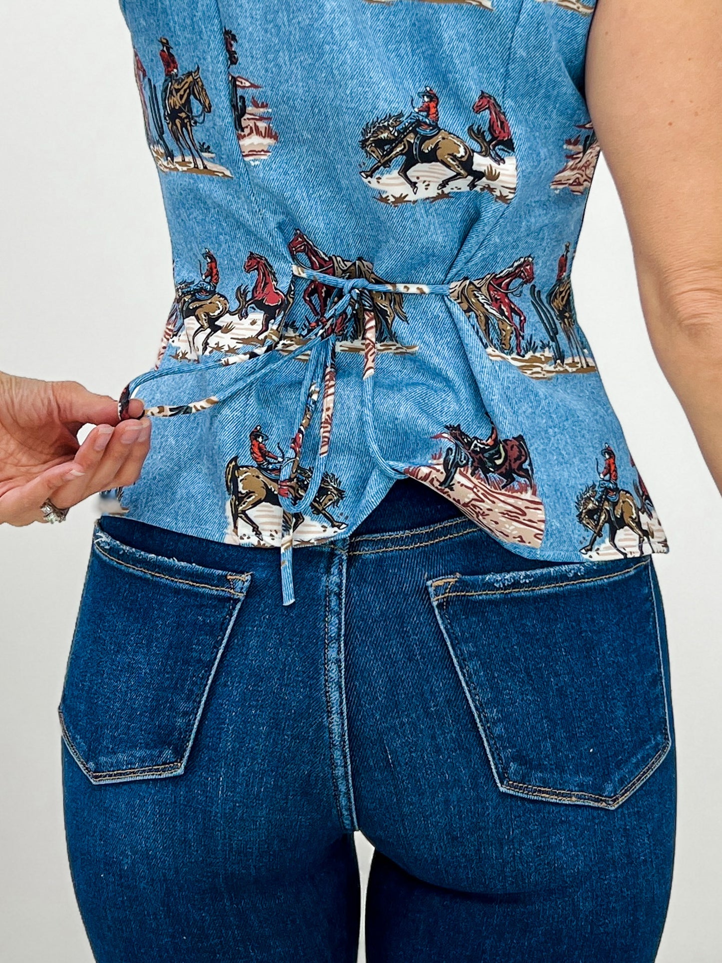 Denim Western Print Woven Vest