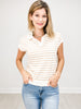 Short Sleeve Striped Johnny Collar Polo Top