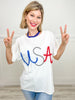 USA METALLIC LETTER SHORT DOLMAN SLEEVE TOP