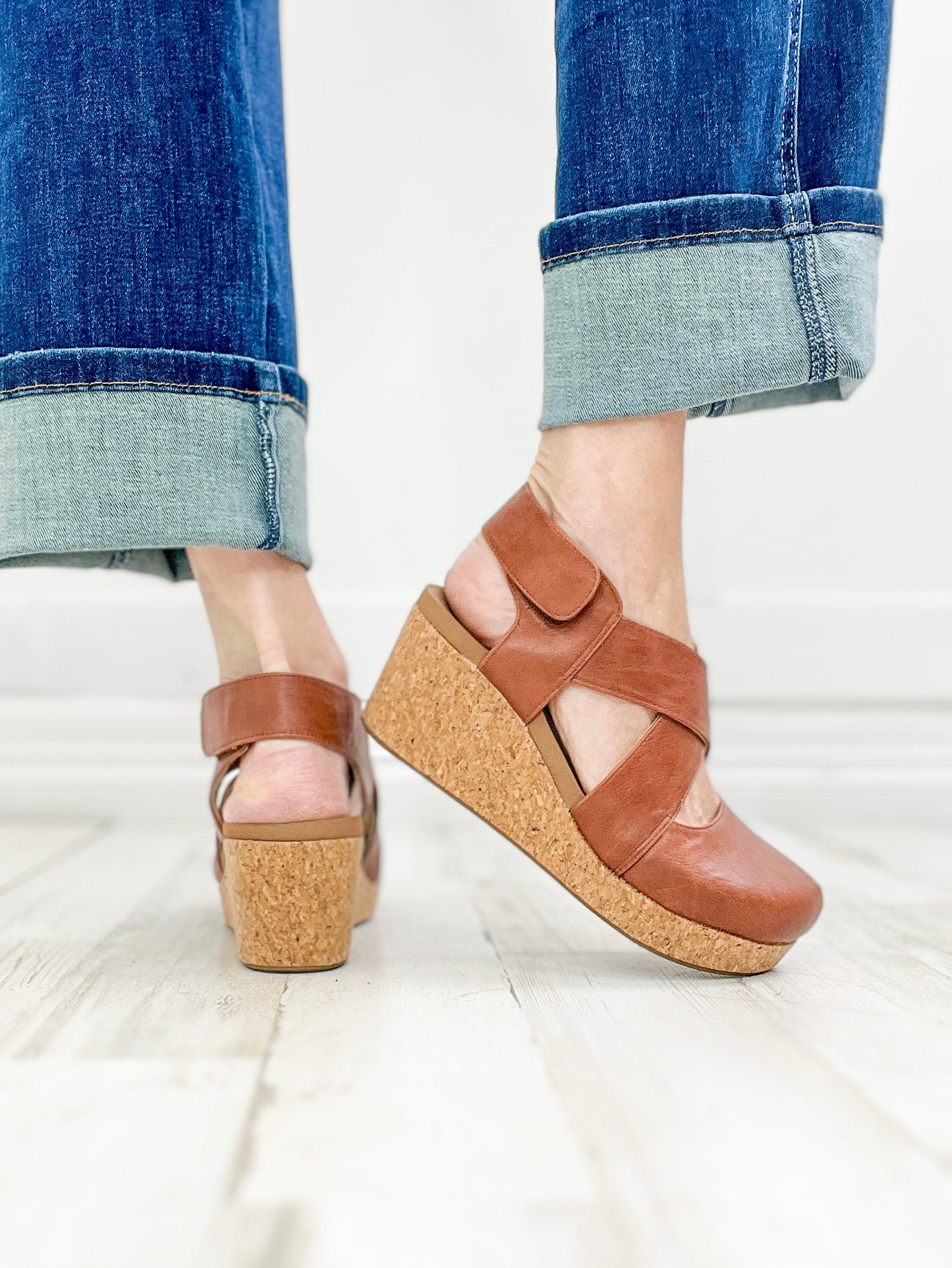 Corkys Case Closed Closed Toe Wedges in Bourbon