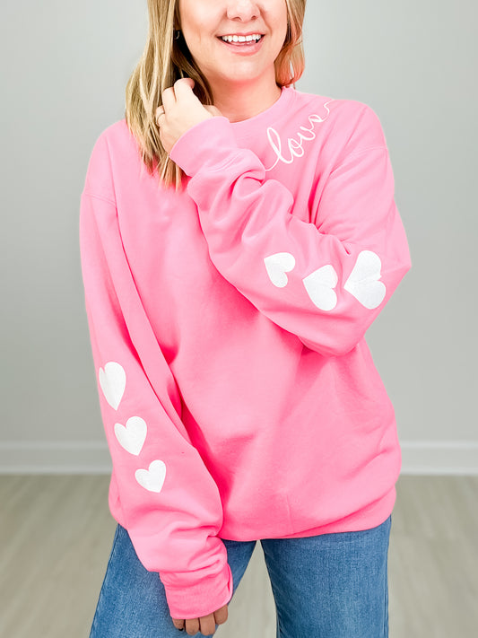 Love With Heart Sleeves Glitter Sweatshirt