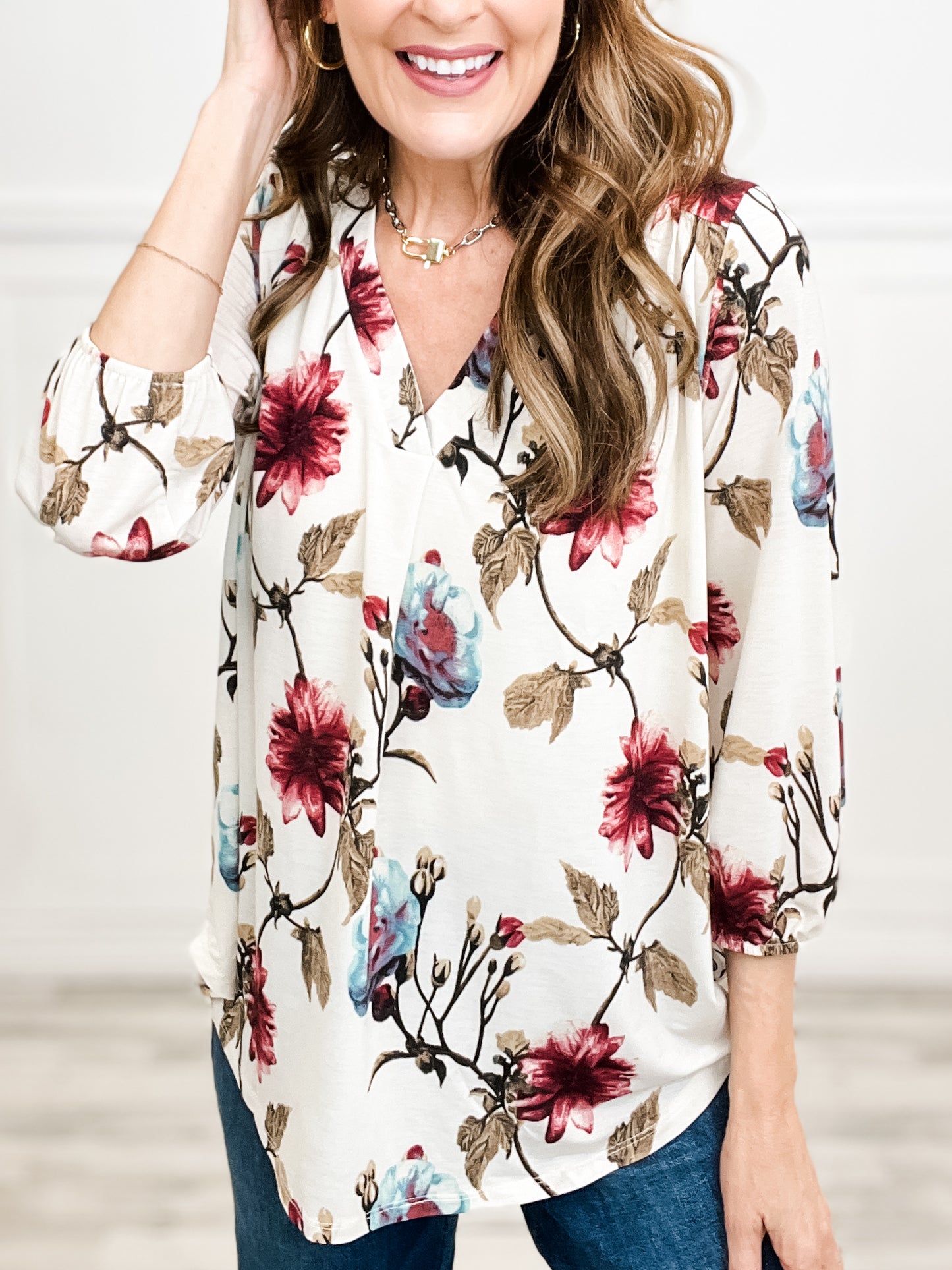 V-Neck Bubble Sleeve Top