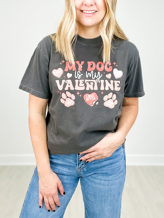 My Dog Is My Valentine Rhinestone Graphic Top