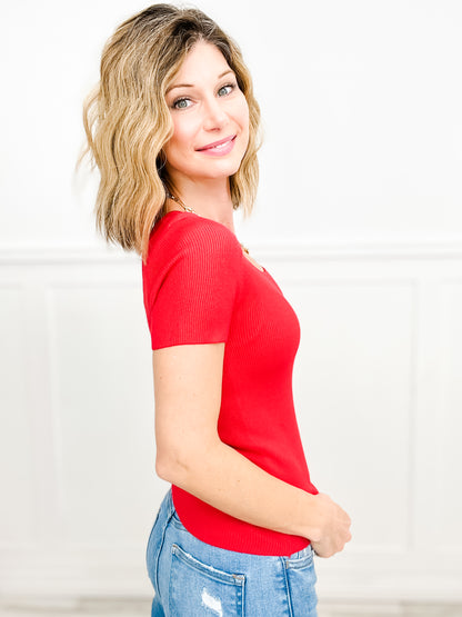 Ribbed Elegance Short Sleeve Sweater