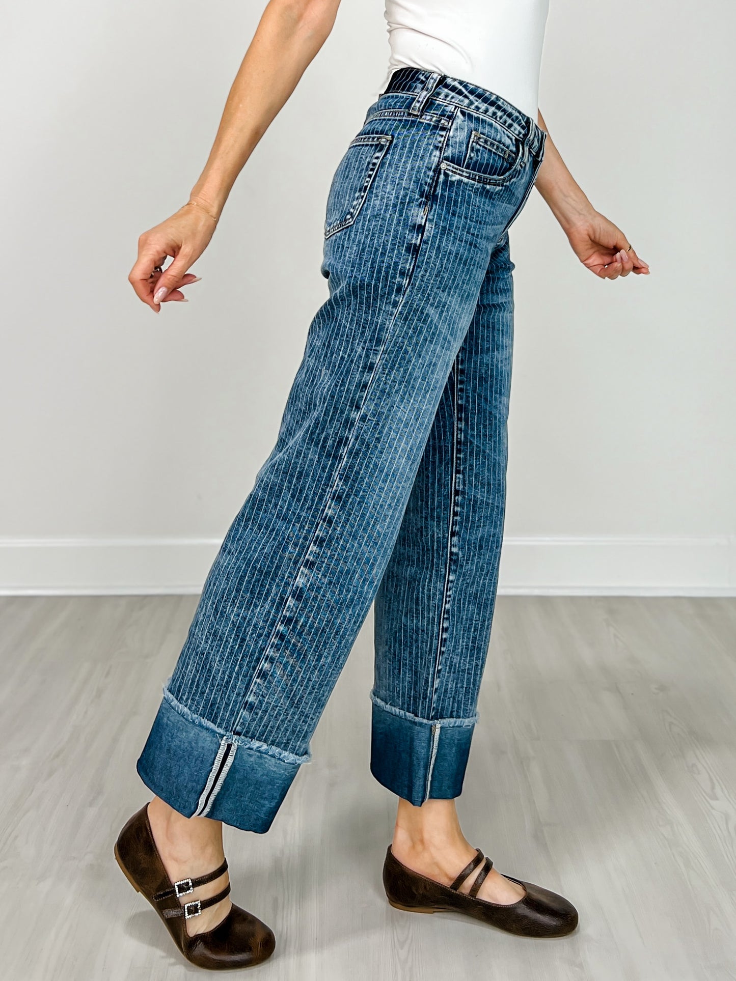 Hint of Blu Relaxed Straight Cuffed Jeans-Canyon Denim