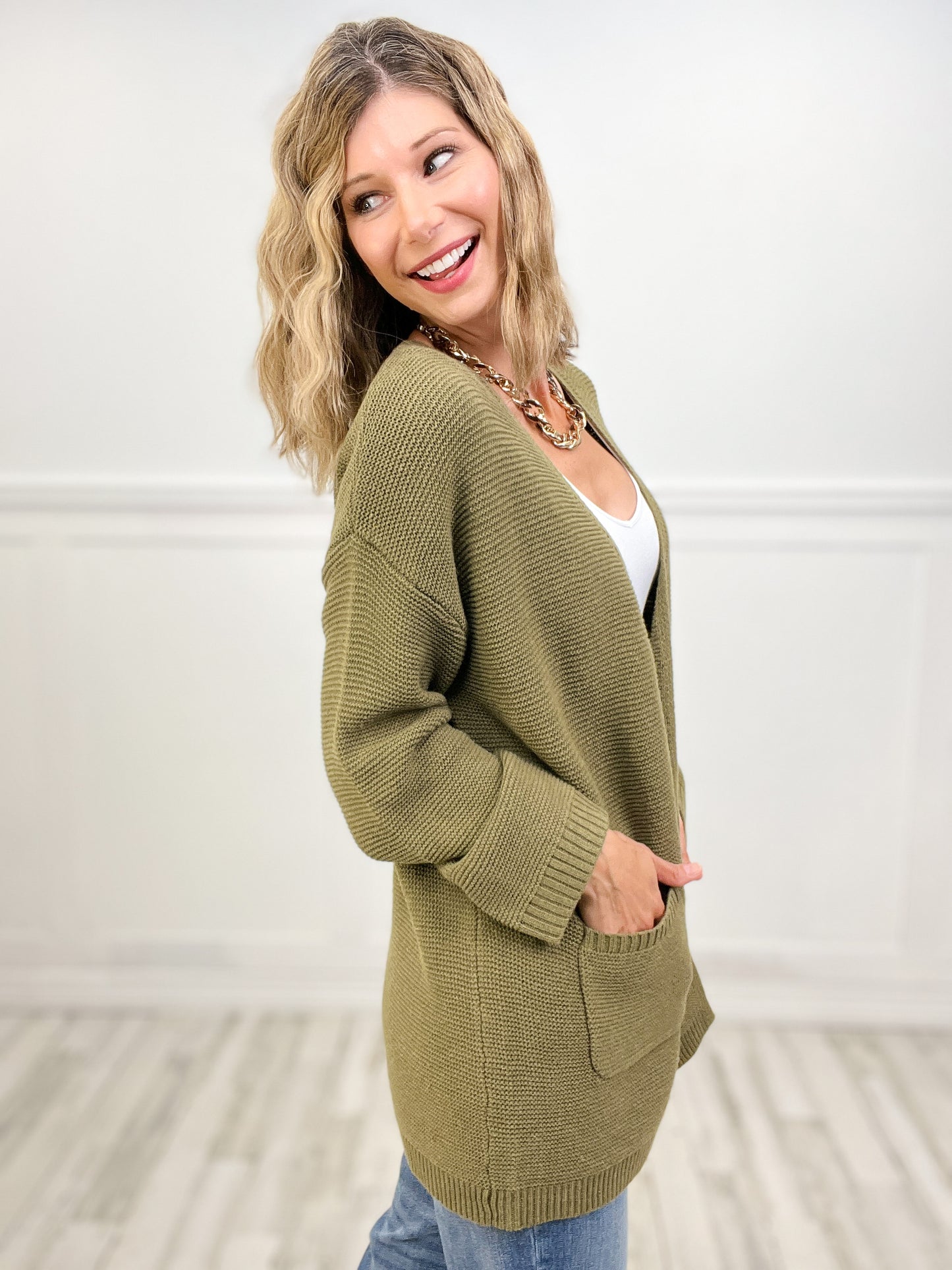 A Dime a Dozen Open Front Soft Sweater Cardigan with Front Pockets